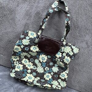 Sharif 1827 Floral Canvas Tote Bag Womens Large Brown Blue‎ Boho Shoulder